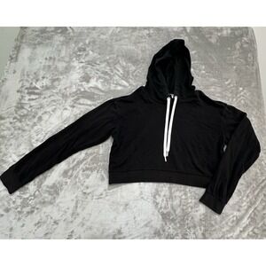 H&M Divided Women's Hoodie Size Medium Black Cropped Drawstring Cotton Blend EUC